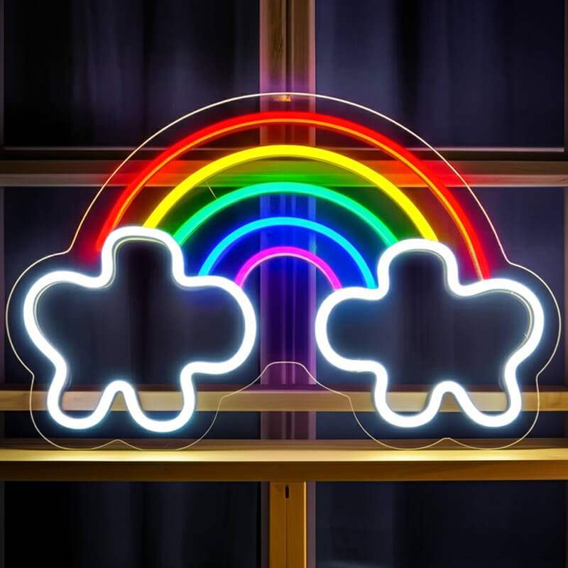 Regenbogen mit Wolken Neonschild dimmbar 9 Stufen USB – handgefertigte Kinder Deko