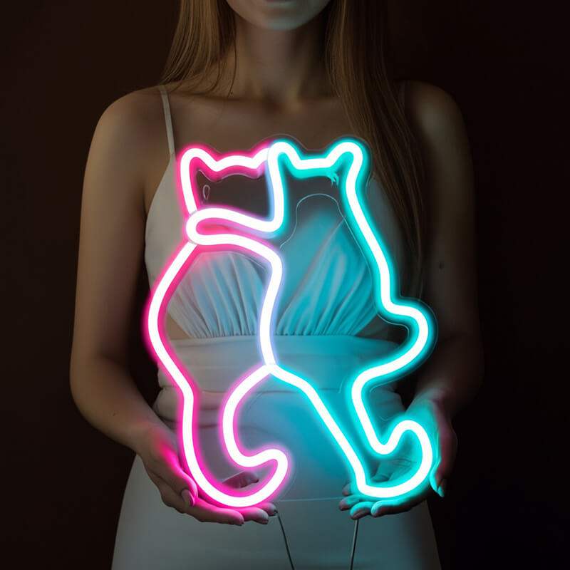Katzenfreunde Neon LED Schild beleuchtet – Mehrkatzenhaushalt Statement Deko