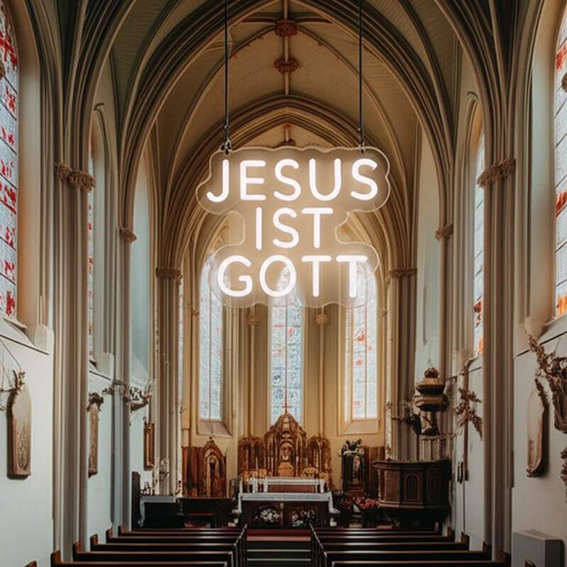 Jesus ist Gott Neon LED Schild auf 6mm Acrylplatte – Jugendraum Glaubens Deko