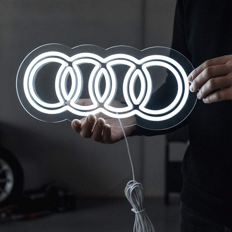 Audi Ringe Neon LED Schild beleuchtet – Auto-Logo als USB-Leuchtschild für die Garage