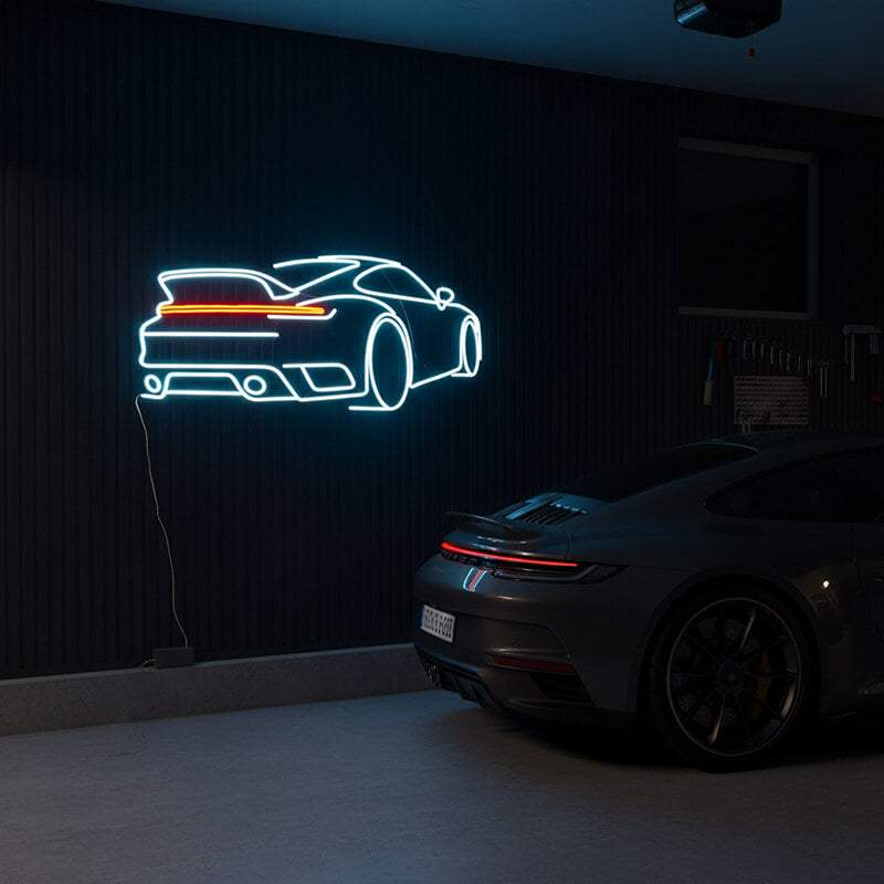 Porsche Sportwagen Neon Sign – Wanddeko für Tuning-Garage und Showroom
