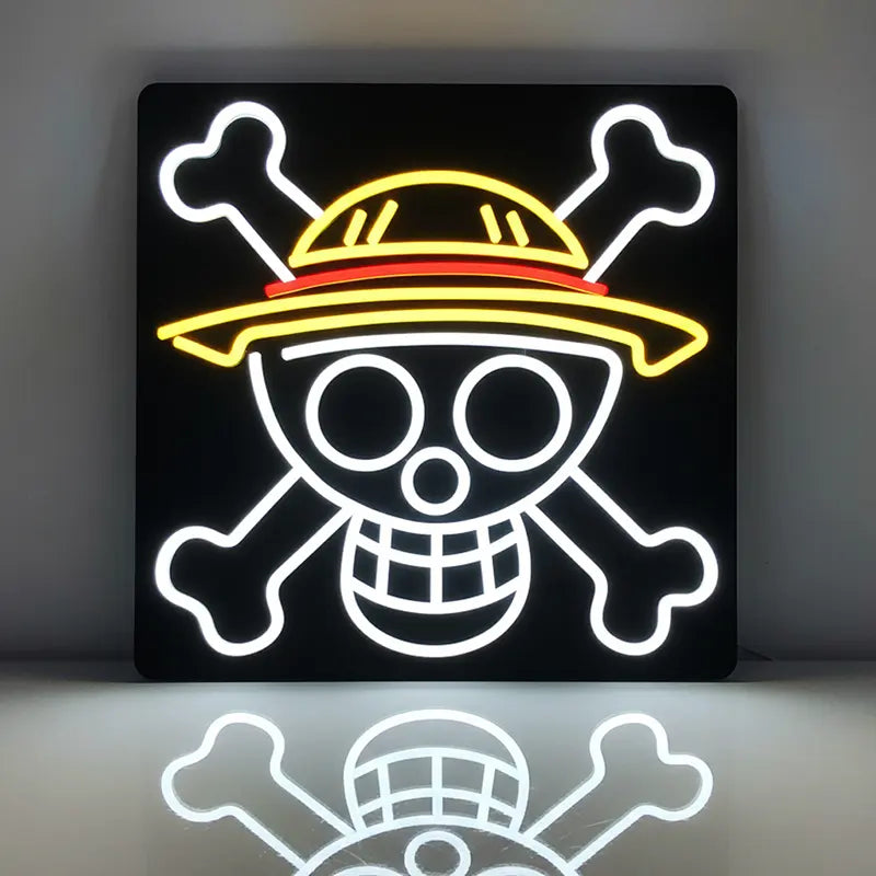 Anime Black Flag Neon LED Schild – One Piece Piratenflagge als Wanddeko