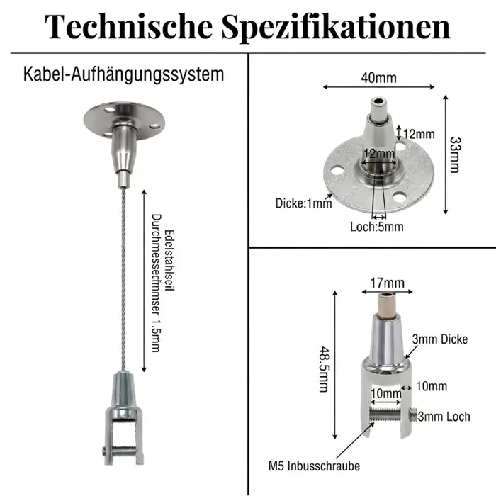 2er Set - Edelstahl Leuchtschild Aufhängungssystem