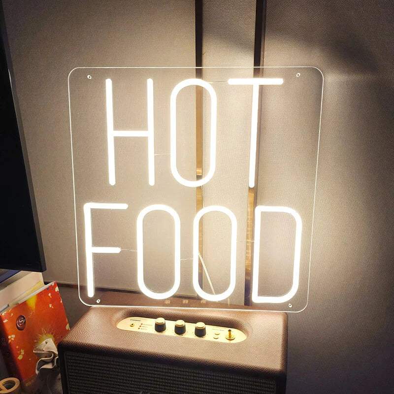 Hot Food Neon LED Schild beleuchtet – Imbiss und Fastfood Bude Deko