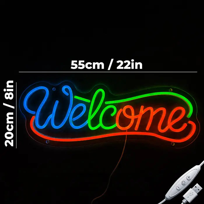Neonová LED cedule Welcome – Stmívatelné, USB nebo 12V | Dekorace pro firmy & vstup