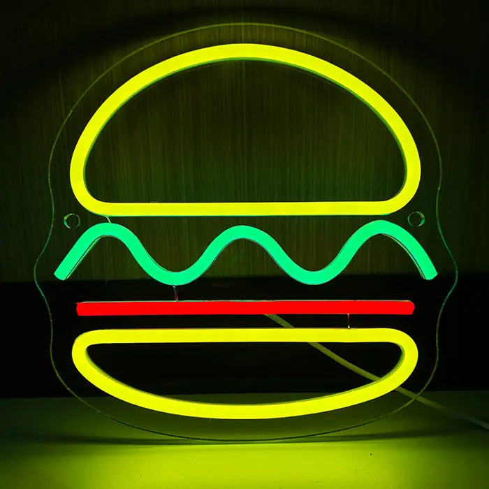 Mini Burger Neon LED Sign – USB, Dimmable | Burger Snack Bar Sign