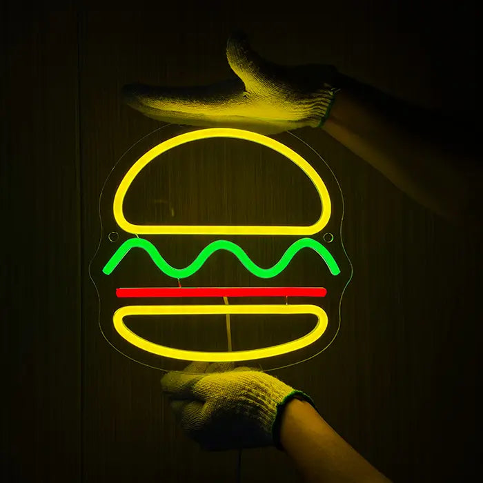 Mini Burger Neon LED Sign – USB, Dimmable | Burger Snack Bar Sign
