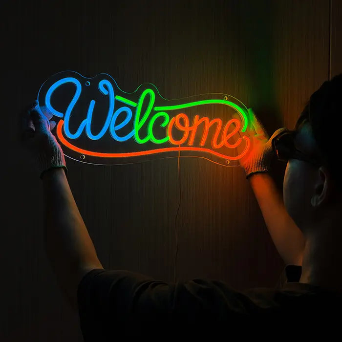 Neonová LED cedule Welcome – Stmívatelné, USB nebo 12V | Dekorace pro firmy & vstup