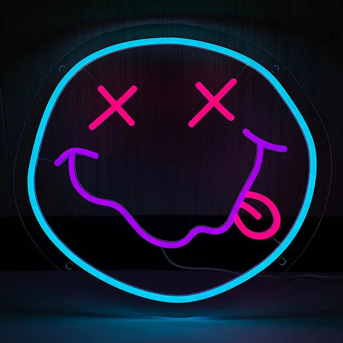 Smiley Neon LED Sign – Dimmable with Remote | Grunge Gaming Decor
