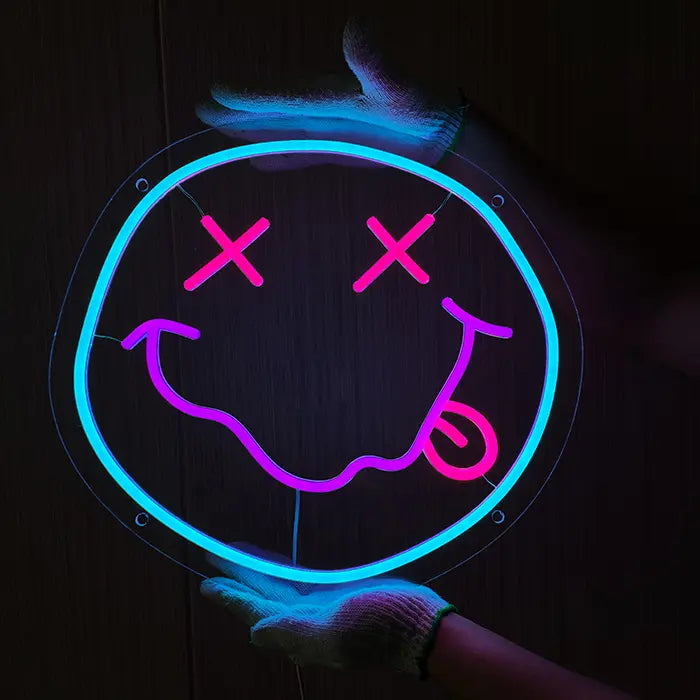 Smiley Neon LED Sign – Dimmable with Remote | Grunge Gaming Decor