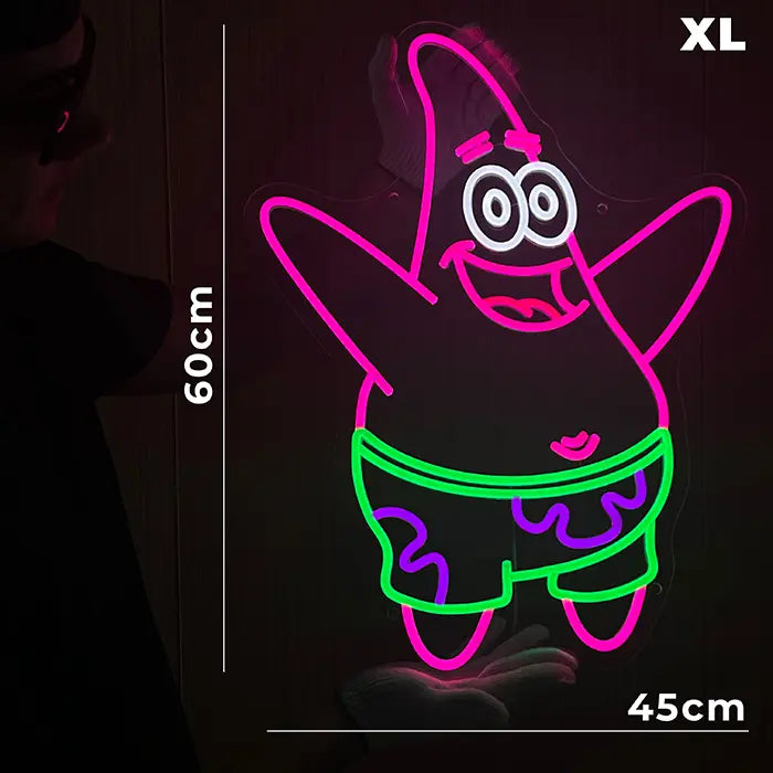 Seestern Neon LED Schild mit eingeblendeter Maßgrafik, die Höhe und Breite der Figur kennzeichnet