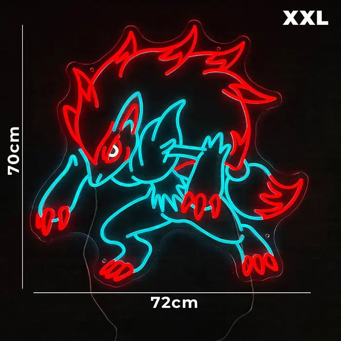 Fuchswesen Neon LED Schild als Maßgrafik mit 72 cm Breite und 70 cm Höhe, XXL-Format auf schwarzem Grund