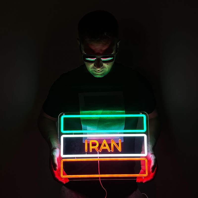 Iran Flagge Neon LED Schild dimmbar 9 Stufen USB – Restaurant Beleuchtung