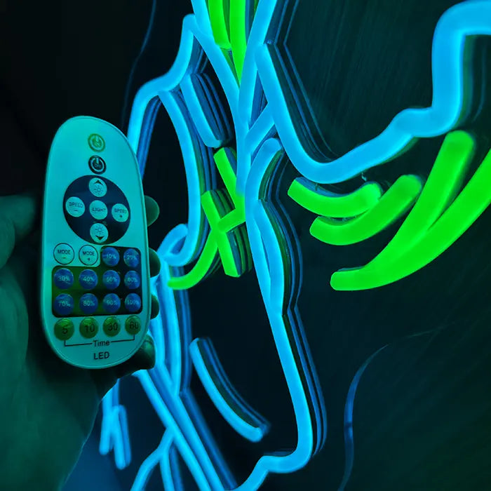 Anime Samurai Girl Neon LED Schild mit Fernbedienung für Helligkeitsstufen, Timer und Blinkmodi im Detail