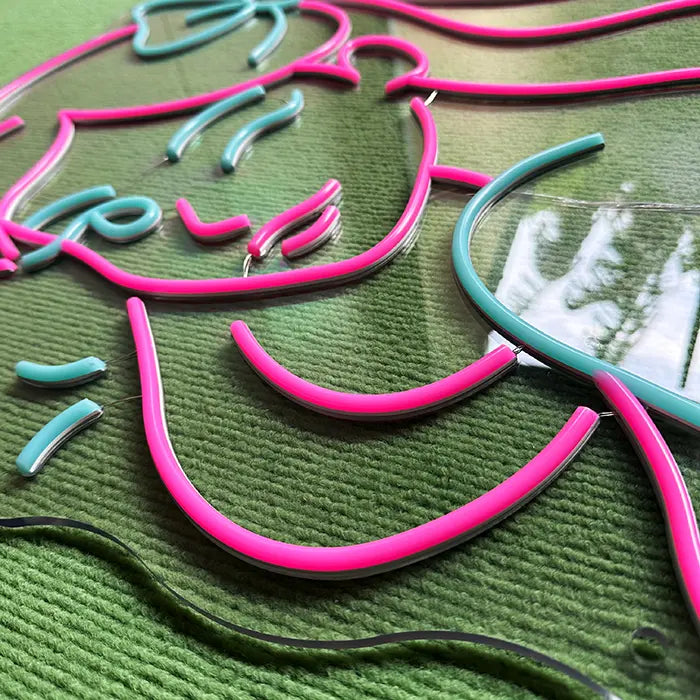 Mindy Bunny neon LED sign, fully in frame, complete outline of the design