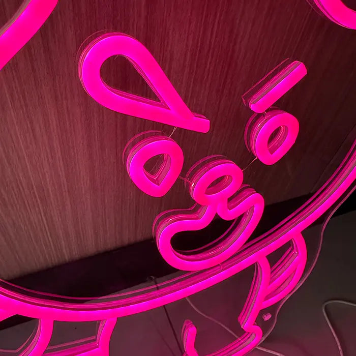Pinker Hase Neon LED Schild, mit sichtbarem Anschlusskabel am unteren Rand
