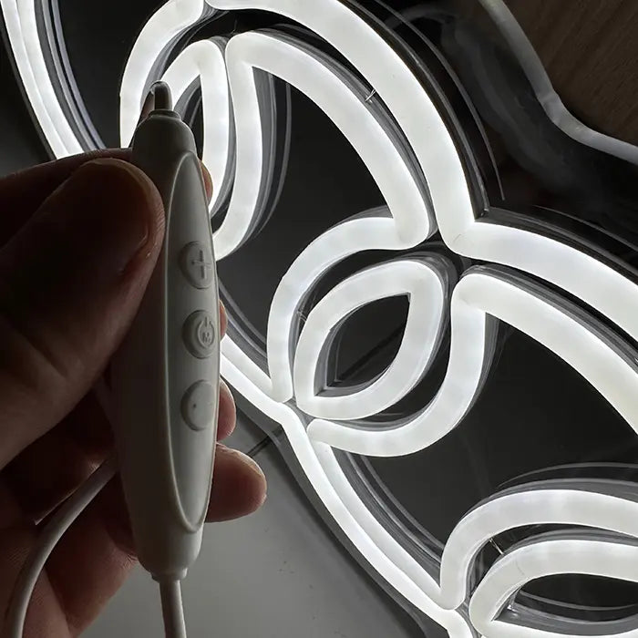 Car Garage Decor neon LED sign, shot from the side, contour-cut acrylic panel visible