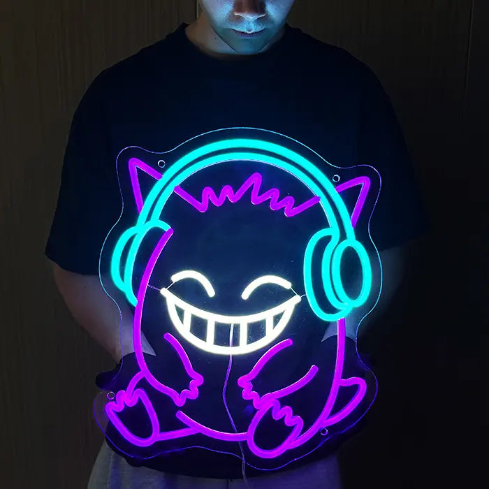 Pokémon Gengar Chill neon LED sign, product shot of the design switched on