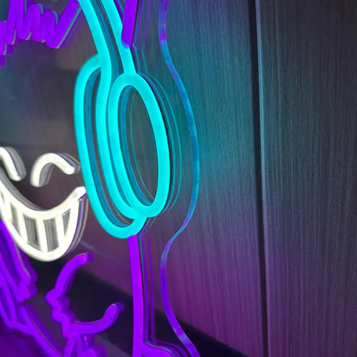 Pokémon Gengar Chill neon LED sign, close-up of the LED neon flex on the clear backing panel
