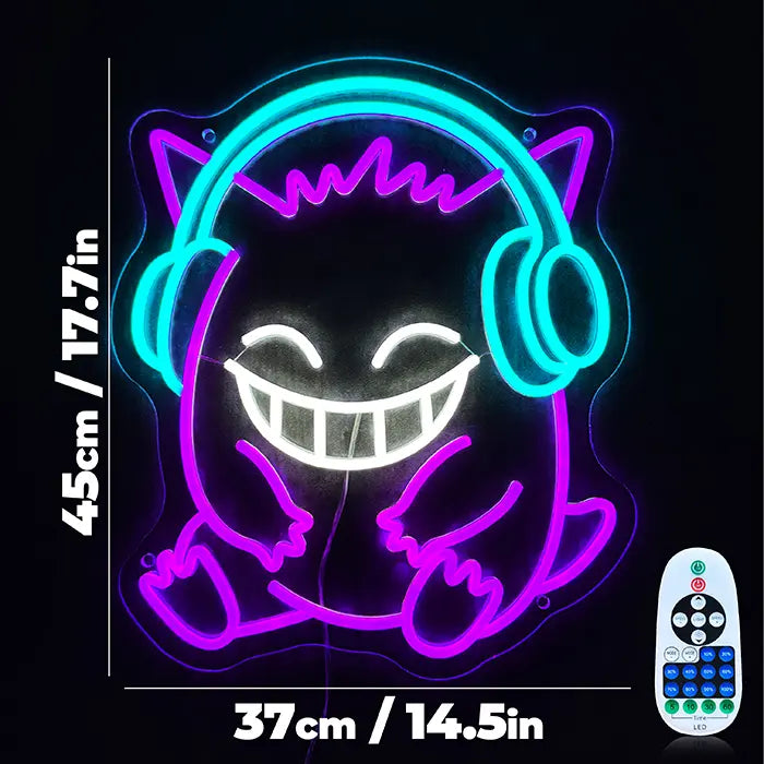 Pokémon Gengar Chill neon LED sign, fully in frame, complete outline of the design