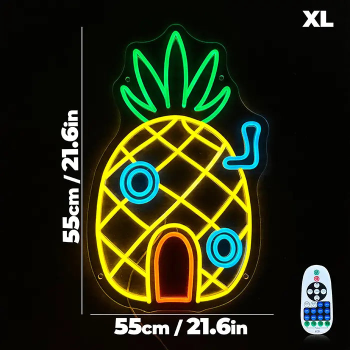파인애플 하우스 네온 LED 사인 – USB, 밝기 조절 | 스폰지밥 벽 장식