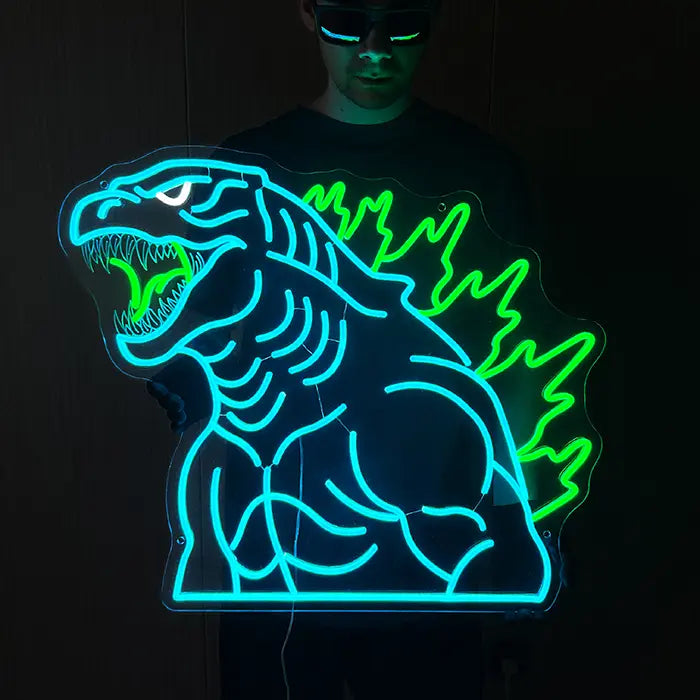 Insegna al neon LED Godzilla "Power of the Green Flame" – Regolabile con telecomando | Decorazione anime giapponese