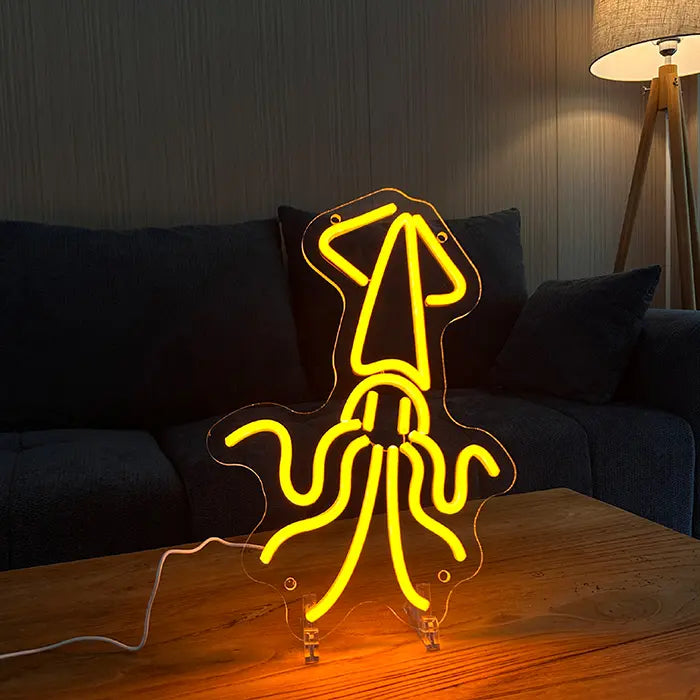 Gold Octopus Neon LED Sign – USB, Dimmable | Maritime Wall Decor