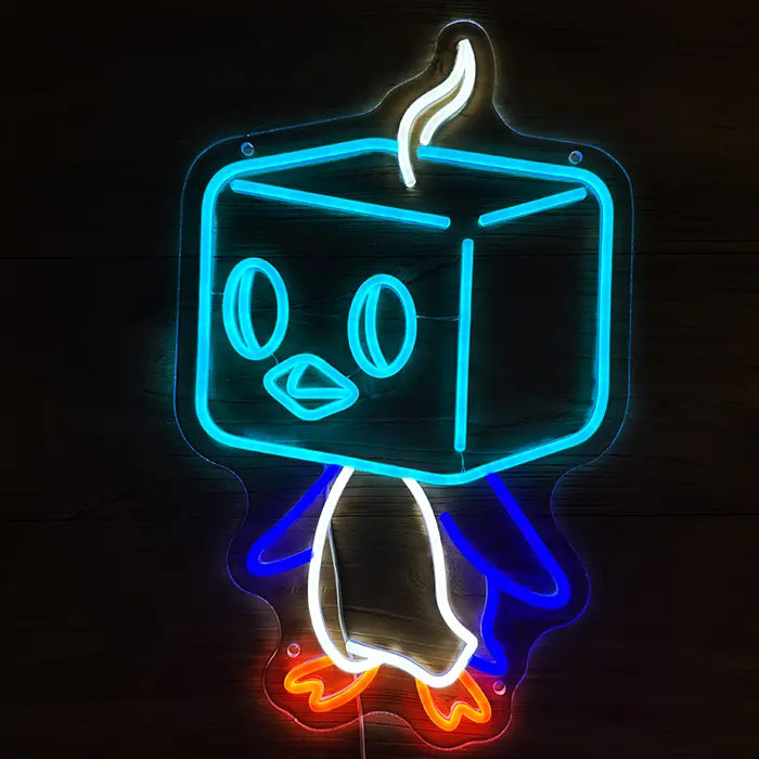 Pokémon Eiscue Neon LED Sign head-on against a dark wall, eyes and beak visible in the ice cube