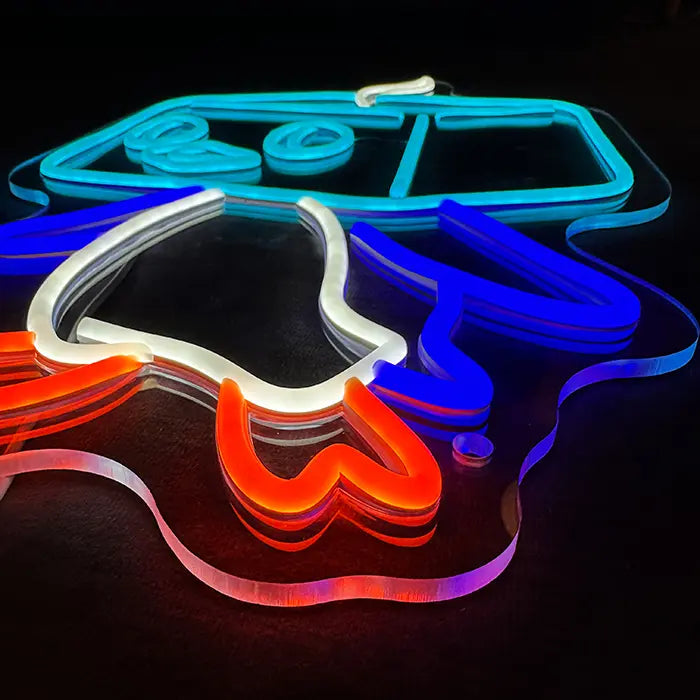 Pokémon Eiscue Neon LED Sign in close-up, feet and wings made of coloured neon tubing