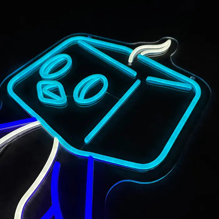 Pokémon Eiscue Neon LED Sign in close-up, the ice cube head filling the whole frame