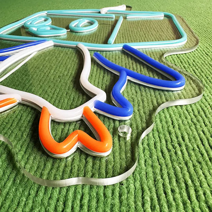 Pokémon Eiscue Neon LED Sign switched off in close-up, feet and wings in detail