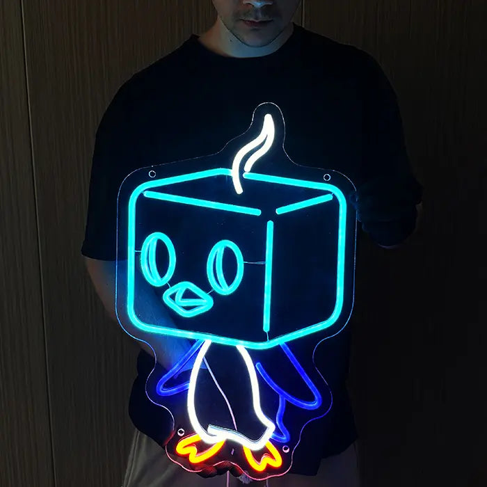 Pokémon Eiscue Neon LED Sign held in front of the body, the whole motif glowing