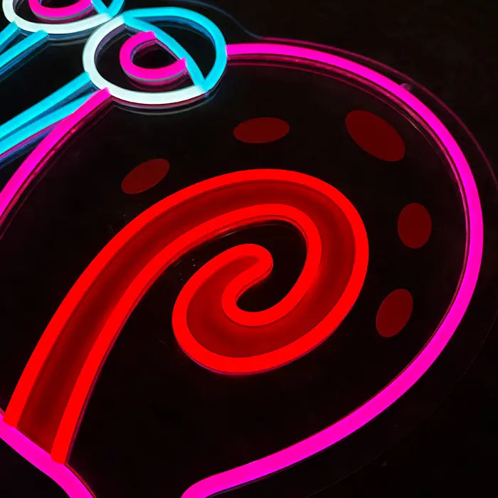 Gary the Snail Neon LED Sign in macro, the spiral of the snail shell filling the frame