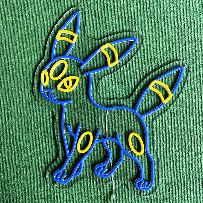 Pokémon Umbreon Neon LED Sign switched off from above, ears, rings and tail clearly visible
