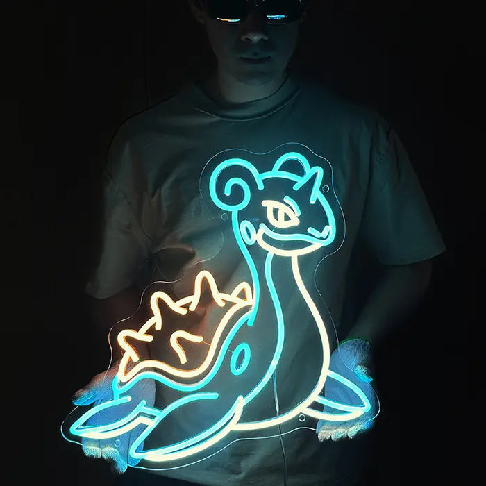 Mythical Pokémon Set Neon LED Sign, motif Lapras: held in front of the body with gloves