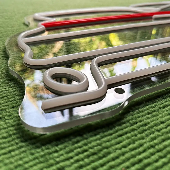 GT Sports Car Neon LED Sign switched off in macro shot, neon tubes and acrylic edge