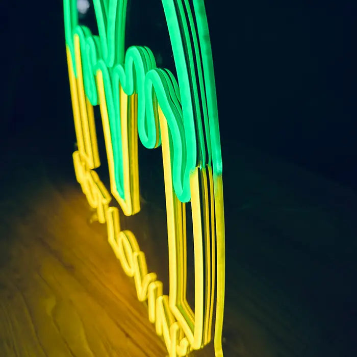 McDonald's Not Lovin' It Neon LED Sign from the side on the wall, neon tubes raised on the panel