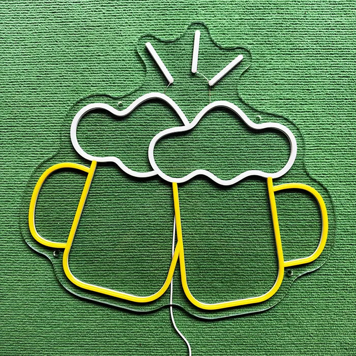 Beer Steins Neon LED Sign switched off on a green surface, full outline visible