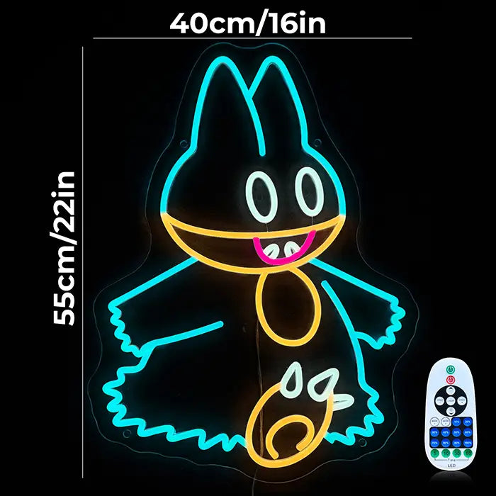 Pokémon Munchlax Neon LED Sign with dimensions 40 × 55 cm (16 × 22") and the dimmer remote