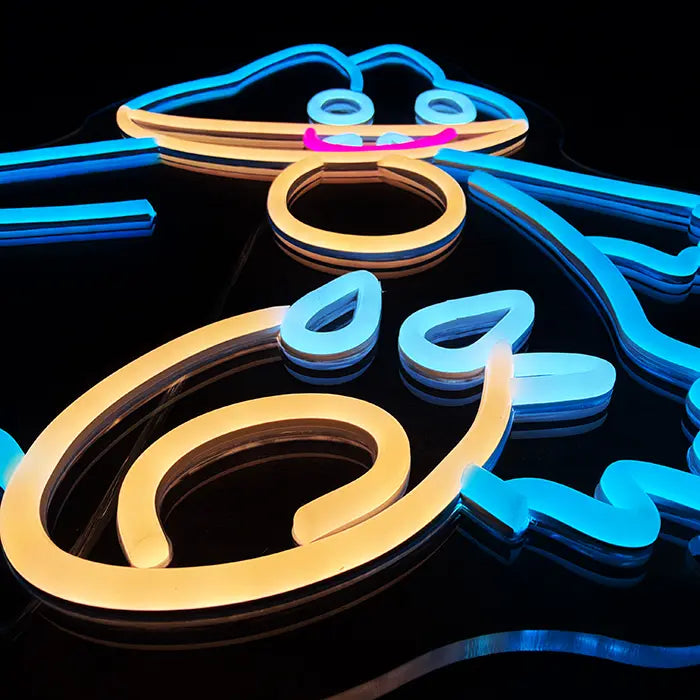 Pokémon Munchlax Neon LED Sign flat from the side, belly and foot as silicone tube on the acrylic panel