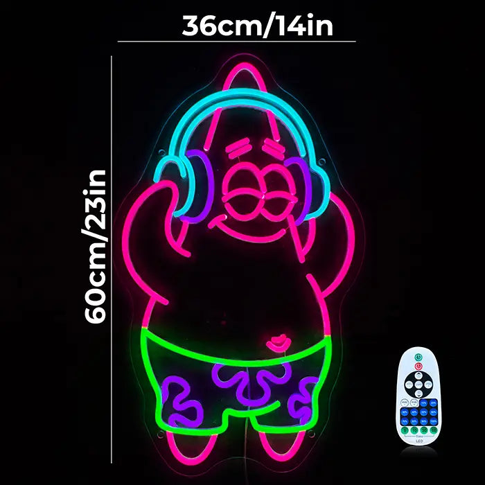 Patrick Music Neon LED Sign – Dimmable with Remote | SpongeBob Teen Room Decor