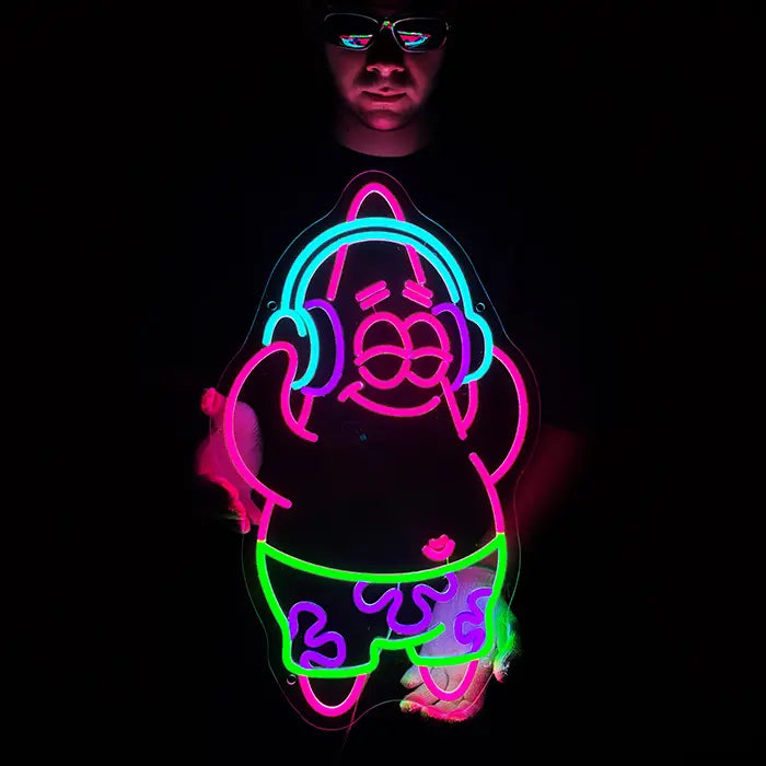 Patrick Music Neon LED Sign – Dimmable with Remote | SpongeBob Teen Room Decor