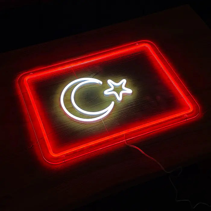 Turkish Flag Neon LED Sign – Dimmable, USB or 12V | Turkey Fan Wall Decor