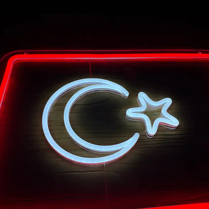 Turkish Flag Neon LED Sign – Dimmable, USB or 12V | Turkey Fan Wall Decor