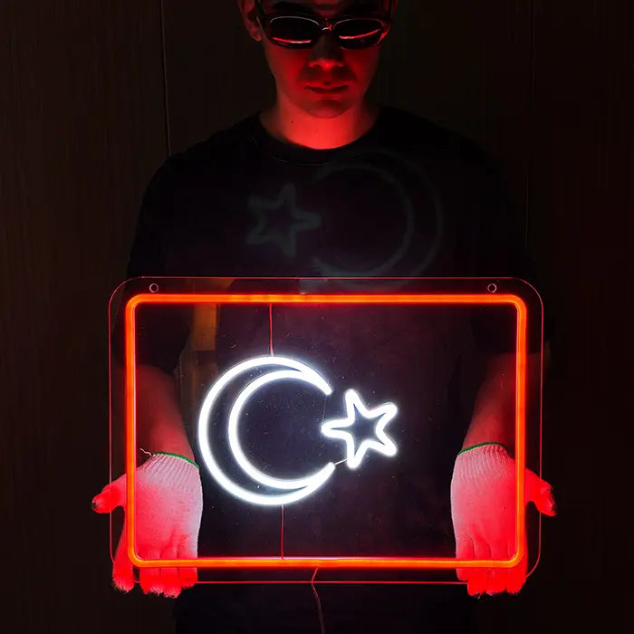 Turkish Flag Neon LED Sign – Dimmable, USB or 12V | Turkey Fan Wall Decor