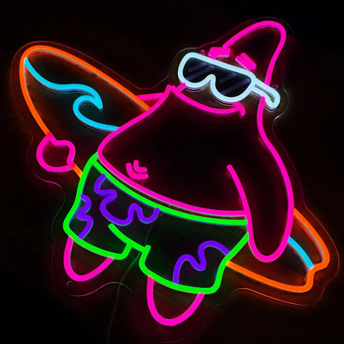 Patrick Surfer Neon LED Sign – Dimmable with Remote | SpongeBob Beach Decor