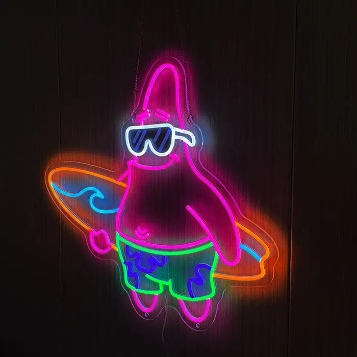 Patrick Surfer Neon LED Sign – Dimmable with Remote | SpongeBob Beach Decor