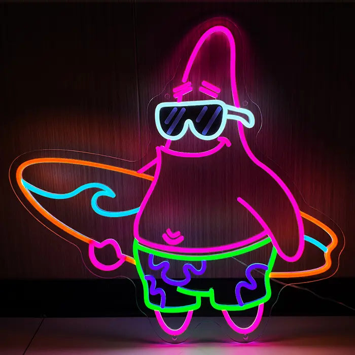 Patrick Surfer Neon LED Sign – Dimmable with Remote | SpongeBob Beach Decor