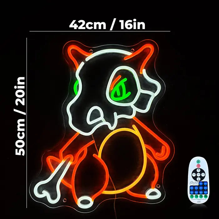 Neonová LED cedule Pokémon Cubone – Stmívatelné dálkovým ovladačem | Herní dekorace Pokémon