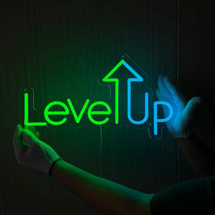 Level Up Neon LED Sign – USB, Dimmable | Gamer Setup Lighting